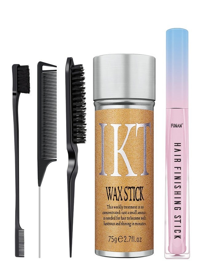 FUNAN 5 Packs Set Hair Wax Stick，Hair Finishing Stick and Edge Brush Rat Tail Comb Bristle Hair Brush，Slick Stick for Hair Non-greasy Styling Hair Pomade Stick，Hair Bun Hair Accessories for Women Grils - Image 1